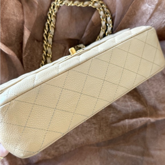 SOLD - CHANEL Beige Caviar Classic Double Flap Medium GHW Series 14 with card - Picture 6 of 17